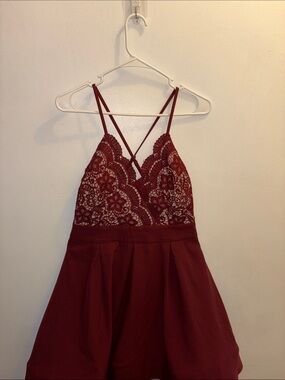 Lace Bodice Spaghetti Strap Burgundy dress